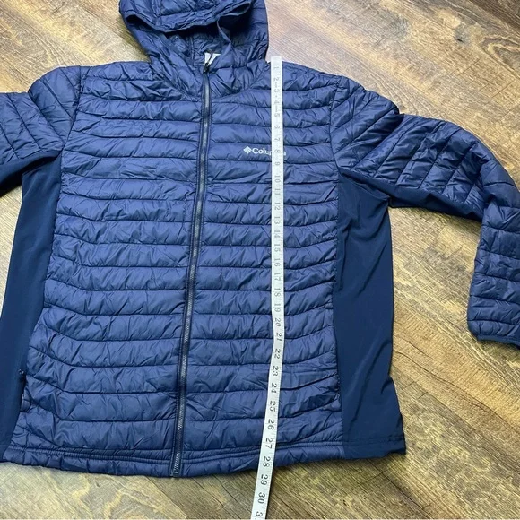 Columbia Powder Pass Hooded Jacket Light Puffer Water Resistant Men XL Coat Blue - Picture 6 of 15